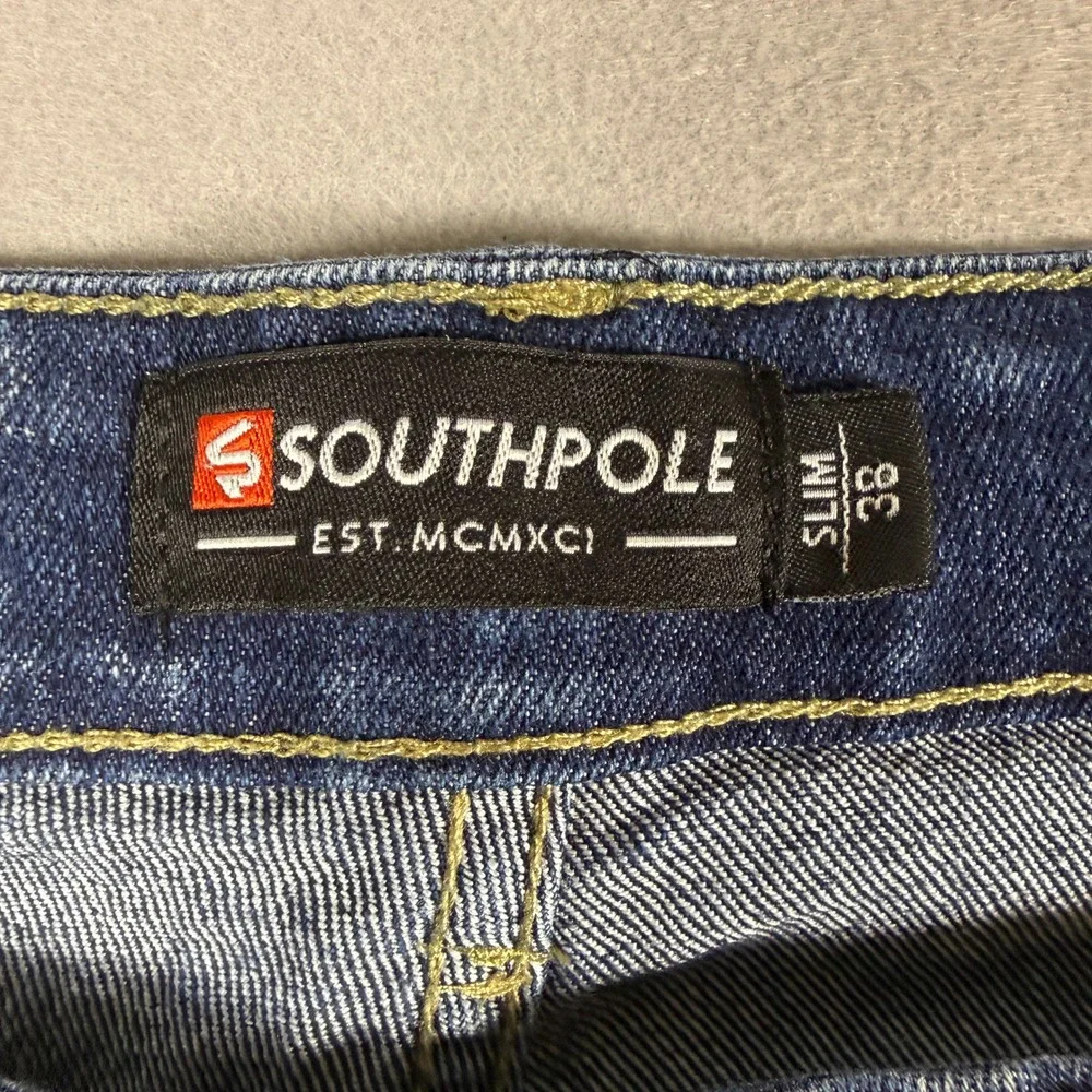 Y2K Southpole Denim Biker Shorts‎ Mens 38 Blue Slim Moto Distressed Streetwear